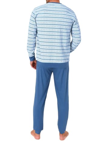 NORMANN Langarm Schlafanzug Pyjama Streifen in hellblau
