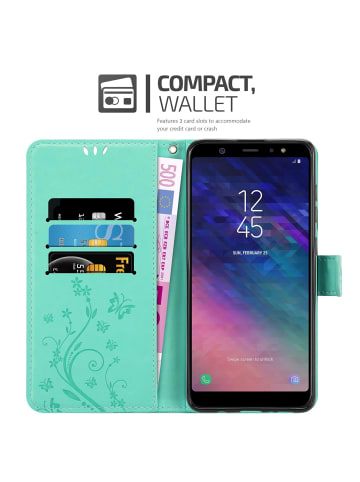 cadorabo Hülle für Samsung Galaxy A6 PLUS 2018 Blumen Design in FLORAL TÜRKIS