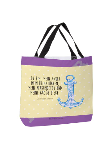 Mr. & Mrs. Panda Strandtasche Anker Blau mit Spruch in Gelb Pastell
