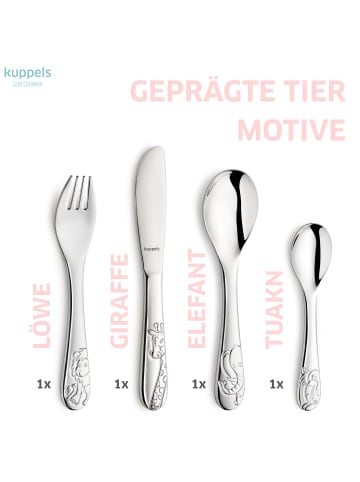 Kuppels 4-tlg. Kinderbesteck Set DSCHUNGELTIERE in edelstahl