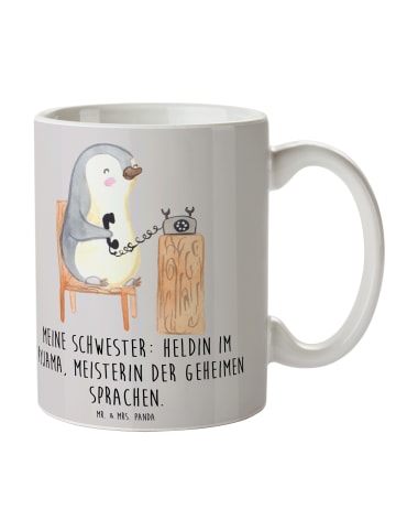 Mr. & Mrs. Panda Pott Schwester Heldin mit Spruch in Grau Pastell