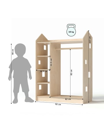 BusyKids Kinderkleiderschrank in Natur 115 x 92 x 41 cm