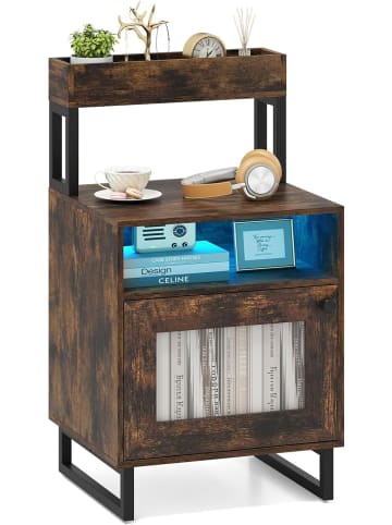 COSTWAY Nachttisch mit LED in Hellbraun