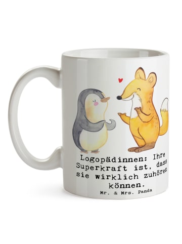 Mr. & Mrs. Panda Becher Logopädin Superkraft mit Spruch in Weiß