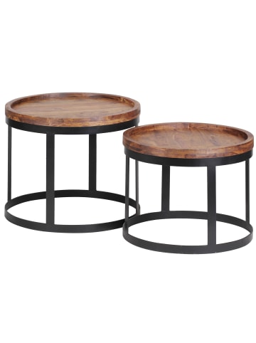 KADIMA DESIGN Beistelltisch-Set Massiv | 2 Runde Tische, Metallgestell in Braun