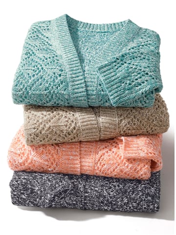 Sieh an! Ajour-Strickjacke in ozean-ecru-meliert