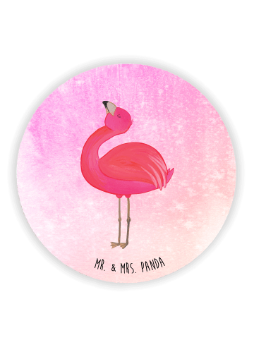 Mr. & Mrs. Panda Rund Magnet Flamingo Stolz ohne Spruch in Aquarell Pink