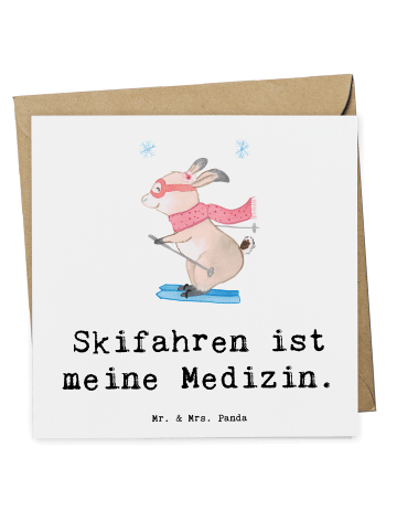 Mr. & Mrs. Panda Einladungskarte Hase Skifahren mit Spruch in Weiß