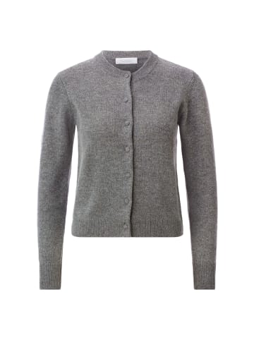 Rich & Royal Crew Neck Cash Long Sleeve Cardigan in Grey Melange