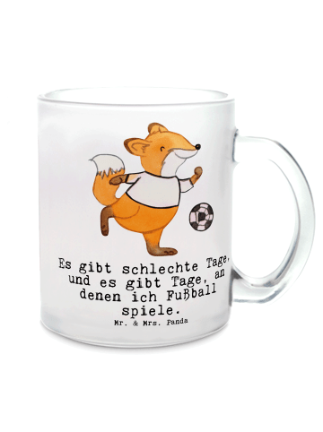 Mr. & Mrs. Panda Teeglas Fuchs Fußball spielen mit Spruch in Transparent