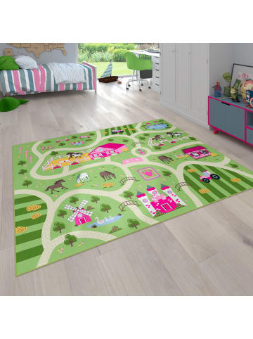 KADIMA DESIGN Kinderteppich waschmaschinenwaschbar Bauernhof‑Straßen Kinderzimmer in Grün