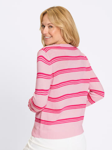 Sieh an! Rundhals-Pullover in hellrosé-fuchsia-geringelt