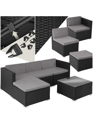 tectake Rattan Sitzgruppe mit Sicherheitsglasplatte, für 3 bis 4 Personen