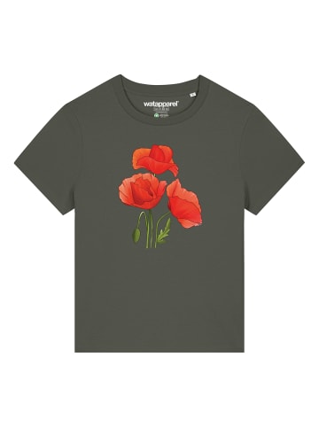 wat? Apparel T-Shirt Poppy Flowers in Khaki