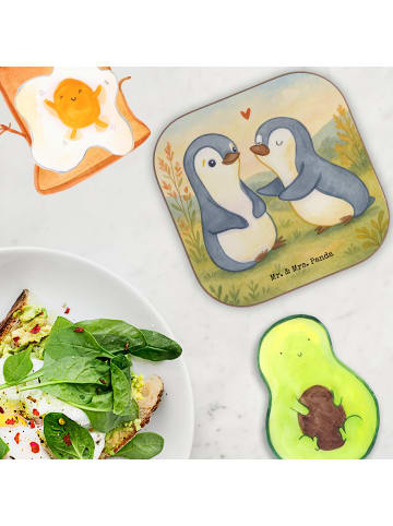 Mr. & Mrs. Panda Tischuntersetzer Pinguine trösten Design ohne S... in Weiß