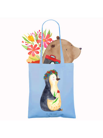 Mr. & Mrs. Panda Shopping Tasche Pinguin Blumen ohne Spruch in Sky Blue