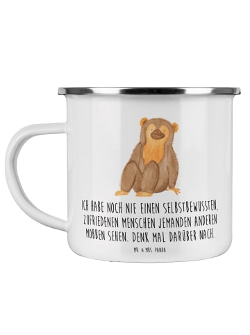 Mr. & Mrs. Panda Emaille Tasse Mobbing bewältigen mit Spruch in Weiß