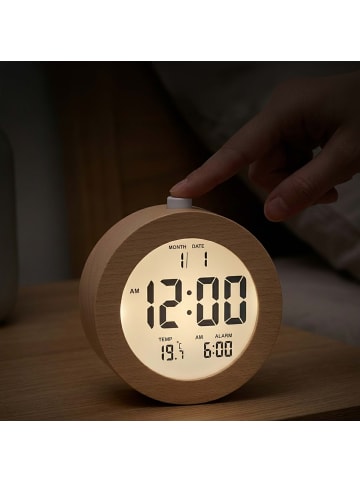 relaxdays Wecker digital in Natur - Ø 9,5 x (T)5 cm