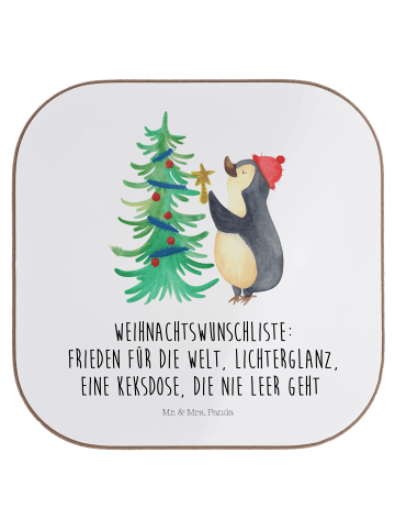 Mr. & Mrs. Panda Untersetzer Pinguin Weihnachtsbaum mit Spruch in Weiß