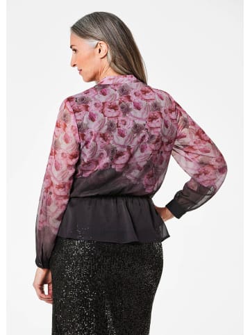 GOLDNER Florale Printbluse mit V-Ausschnitt in schwarz / altrosé / gemustert