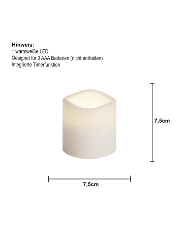STAR Trading LED Stumpenkerze Paul, Batterie und Timer, weiß, outdoor, H 7,5cm 