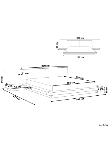 Beliani Wasserbett ZEN in Braun/Weiß - (W) 308 x (H) 86 x (L) 229 cm