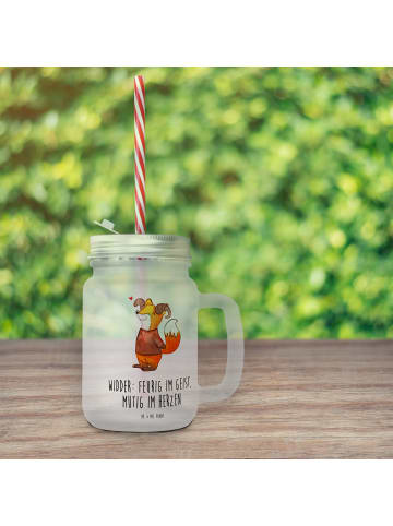 Mr. & Mrs. Panda Trinkglas Mason Jar Widder Astologie mit Spruch in Transparent