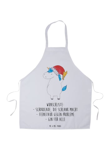 Mr. & Mrs. Panda Schürze Einhorn Weihnachtsmann mit Spruch in Weiß