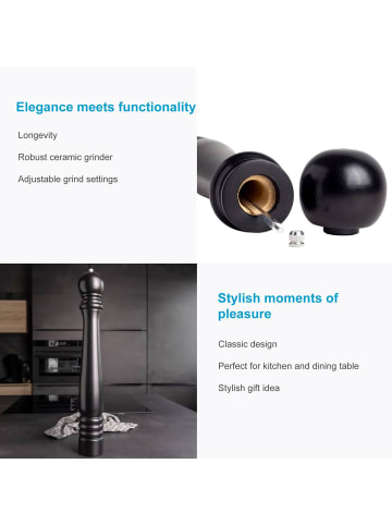 Intirilife Pfeffermühle Gewürzmühle Keramik Mahlwerk Holz 50 cm in Schwarz