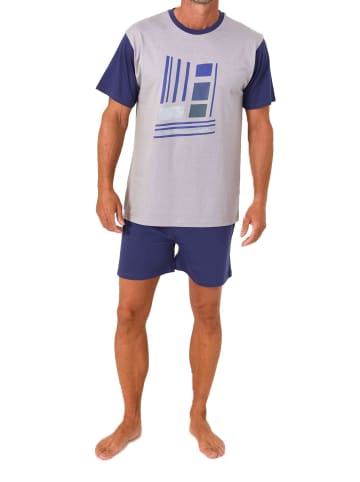 NORMANN Schlafanzug kurzarm Shorty Frontprint in grau