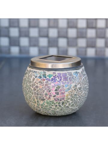 MARELIDA LED Solar Glas Windlicht Mosaik in transparent - H: 10cm