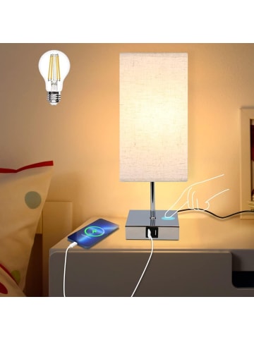 ZMH Tischleuchte in chrom 1-flammige E27 rechteckig Touch Dimmbar