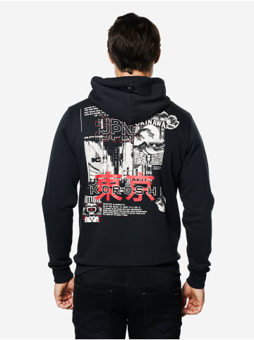 KOROSHI Känguru mit Basic-Print Baumwoll-Hoodie in blau