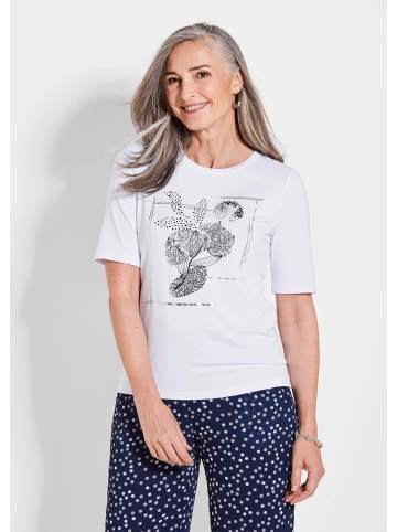 GOLDNER Kurzgröße:  Jersey-Oberteil mit grafischem Glanzdruck in weiß / marine / gemustert