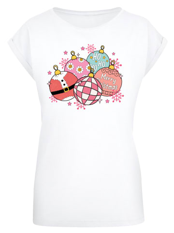 F4NT4STIC Extended Shoulder T-Shirt Pink Cute Weihnachten Tree Balls in weiß