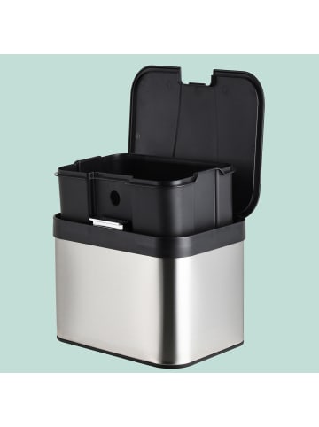 relaxdays Biomülleimer in Silber/ Schwarz - 4,5 L