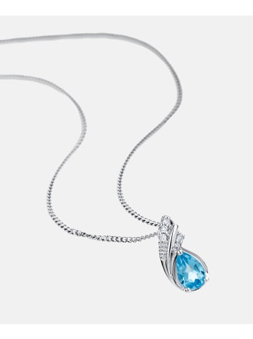 Diamant L'éternel Halskette mit Anhänger 585 Weißgold 0.43 Karat Diamant mit Topas in Silbe
