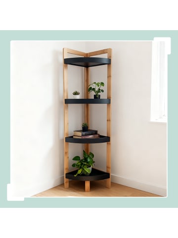 relaxdays Bambus-Eckregal "4 Ablagen" in Natur/ Schwarz - (B)23 x (H)105,5 x (T)23 cm