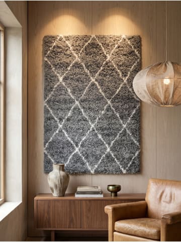 KADIMA DESIGN Teppich Hochflor Shaggy Waschbar Geometrisch DOLOMIT Strapazierfähig in Grau
