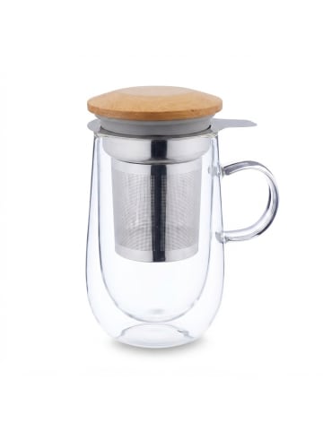 relaxdays Teeglas in Transparent/ Natur - 430 ml