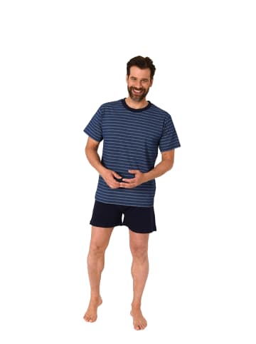 NORMANN Schlafanzug kurzarm Pyjama Shorty Streifen in navy