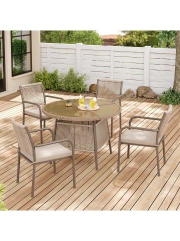 ABRIHOME Gartenmöbel Set in Braun 5-tlg mit Glastisch 4 Stühlen für Terrasse