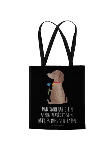 Mr. & Mrs. Panda Schultertasche Hund Blume mit Spruch in Schwarz