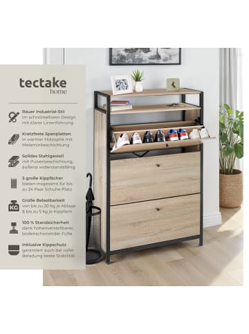 tectake Schuhschrank Braddock inklusive Kippschutz, 61 x 32 x 130 cm, Industrial Holz he