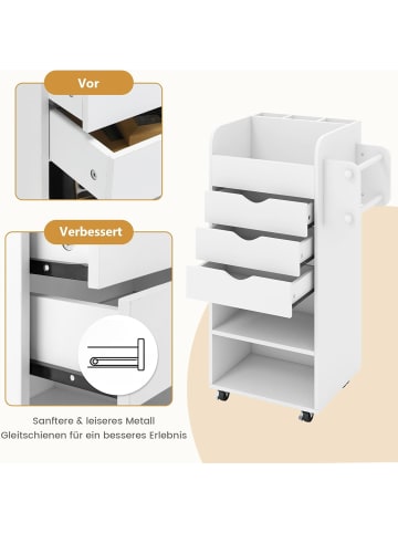 COSTWAY Rollcontainer mit 3 Schubladen 48,5 x 33,5 x 85,5 cm in Weiß