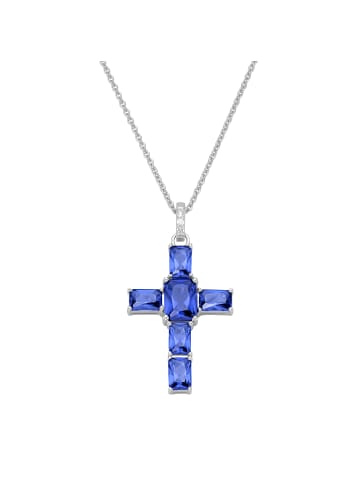 Giorgio Martello Milano Kette Anhänger Kreuz Mit Zirkonia Oder Kristallstein in Blau