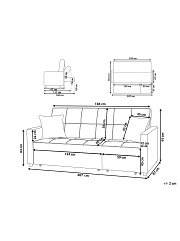Beliani Schlafsofa GLOMMA in Beige - (W) 207 x (H) 95 x (L) 87 cm