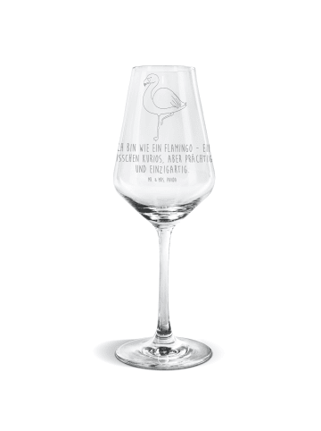 Mr. & Mrs. Panda Weißwein Glas Flamingo Classic mit Spruch in Transparent