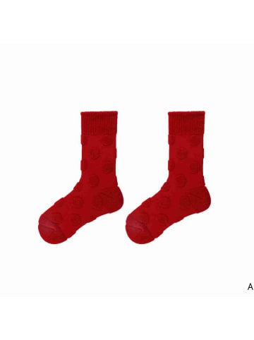 MUNADUNA 2er-Pack Reverse Frottee-Rote Happy Socken