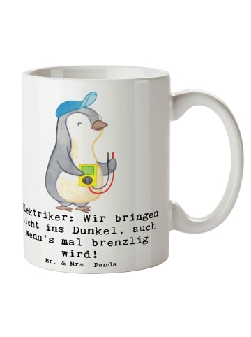 Mr. & Mrs. Panda Keramtiktasse Elektriker Lichtbringer mit Spruch in Weiß